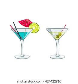 Isolated colorful sketch of alcohol cocktails and other drinks. Vector illustration