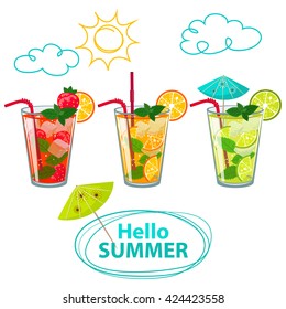 Isolated colorful sketch of alcohol cocktails and other drinks. Vector illustration