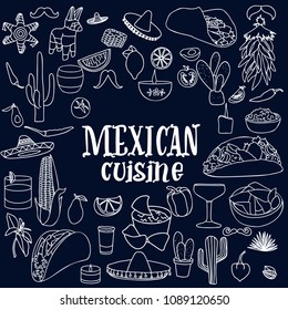 Isolated colorful stylish elements about Mexico. Hand drawn collection for Cinco de Mayo celebration. Vector illustration and design
