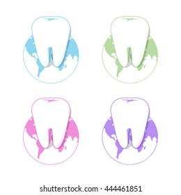 Isolated colorful tooth contour vector logo set. Round shape. 