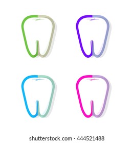 Isolated colorful tooth contour vector logo set. 