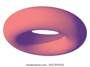 Isolated colorful torus in 3D perspective. Abstract geometric donut shape, in rotation