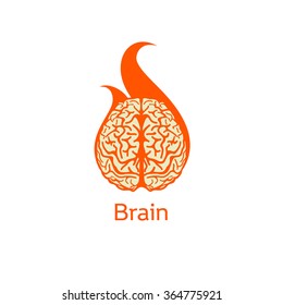 Isolated colorful vector brains. Medical logo.Scientifical logo. Orange neurobiology emblem. Intelligence image. Human brain illustration. Graphic cortex symbol. Cerebral hemispheres. Brain explosion.