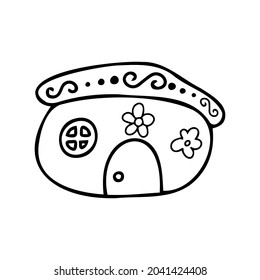 Isolated colorful vector illustration of a cute cartoon blue house in black and white tones. The design is perfect for cards, decorations, book illustrations, packaging, stickers