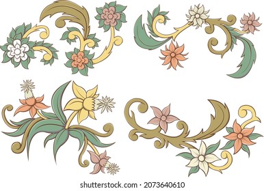 Isolated colorfull floral vector set. Abstract colored flowers with shadows and lights.