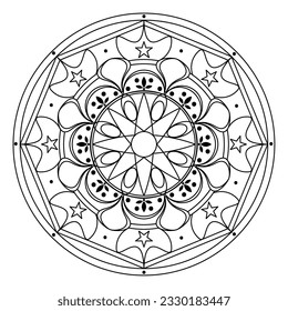 Isolated colorless mandala pattern drawing Vector