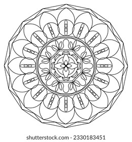 Isolated colorless mandala pattern drawing Vector