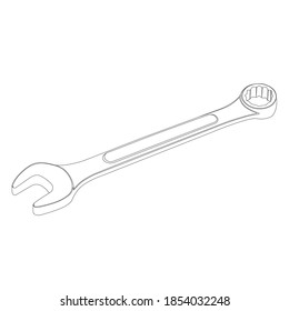 Isolated combination wrench sketch vector graphics