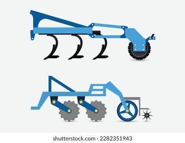 Isolated combine harvester. Side, front and top view of agriculture machinery. Farming vehicle in cartoon style.