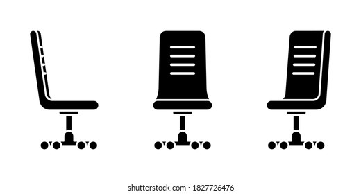 Isolated comfy office chair vector illustration icon pictogram set. Front, side view silhouette