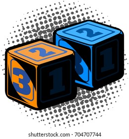 Isolated comic dice on a white background, vector illustration