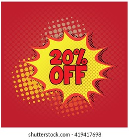 Isolated comic expressions for a discount purpose on a red textured background