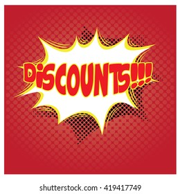 Isolated comic expressions for a discount purpose on a red textured background