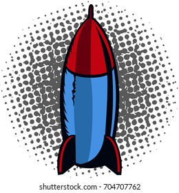 Isolated comic rocket toy on a white background, vector illustration