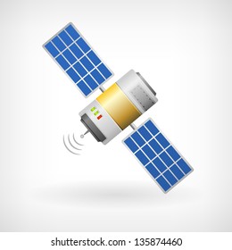 Isolated communication satellite icon with solar cells