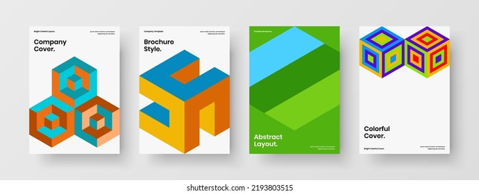 Isolated company brochure design vector illustration composition. Colorful geometric shapes placard concept bundle.