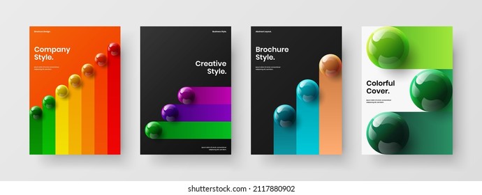 Isolated company brochure vector design illustration collection. Vivid 3D spheres corporate identity template composition.