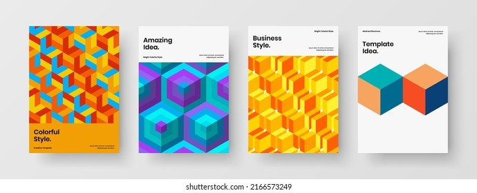 Composición de diseño de vectores de folletos aislados de la empresa. Conjunto de ilustraciones de la portada de mosaicos originales.