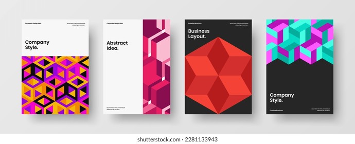 Colección de plantillas de diseño de vectores A4 para la cobertura de la empresa aislada. Coloridas formas geométricas conjunto de ilustraciones de folletos corporativos.