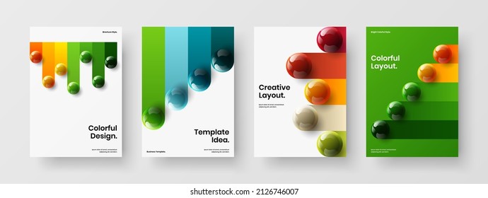 Isolated company cover design vector template collection. Abstract realistic spheres postcard layout composition.