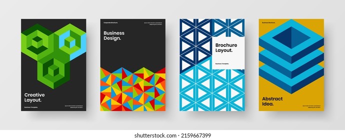 Isolated company cover design vector layout set. Fresh mosaic tiles booklet illustration composition.