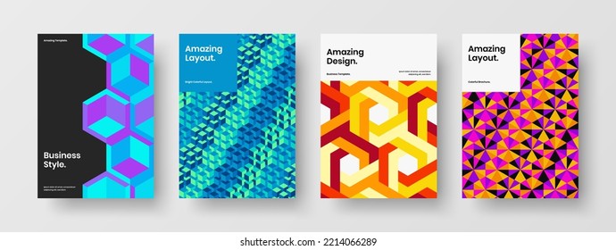 Isolated company cover design vector concept set. Simple geometric hexagons flyer illustration bundle.