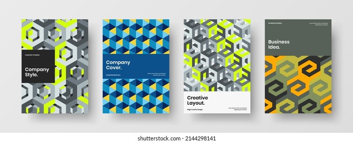 Isolated company cover vector design concept set. Modern geometric tiles postcard illustration composition.
