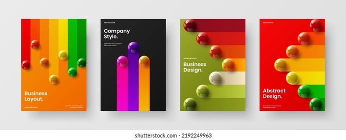 Isolated company cover vector design illustration bundle. Amazing 3D balls presentation concept composition.