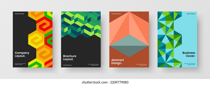 Isolated company cover vector design layout bundle. Abstract geometric tiles leaflet illustration collection.