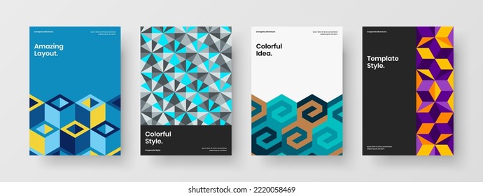 Isolated company identity A4 vector design concept bundle. Premium geometric pattern book cover illustration set.