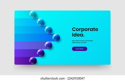 Isolated company identity design vector layout. Bright 3D spheres annual report illustration.