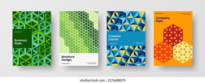 Isolated company identity vector design template bundle. Colorful geometric pattern presentation illustration composition.