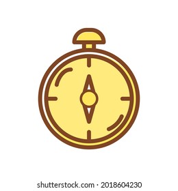 Isolated compass icon for camping and hiking, adventure camp. Suitable for scrapbooking, posters, labels, stickers. Vector illustration.