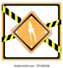 Isolated compass on a construction sign on a white background