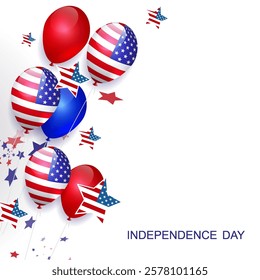Isolated composition of balloons with US flag element, design component, Independence Day.
