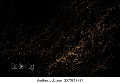 Isolated composition of gold color, wavy tinsel glitter, design element.