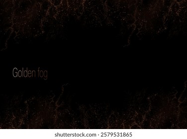 Isolated composition of golden hue, wavy tinsel mist, design component.