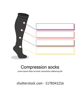 Isolated compression socks vector infographic illustration with infographics slots