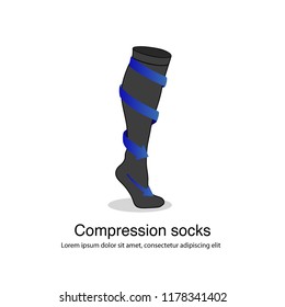 Isolated compression socks vector infographic illustration with blue arrows