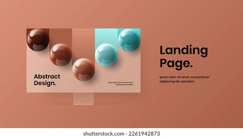 Isolated computer display mockup landing page template. Colorful web project design vector layout.