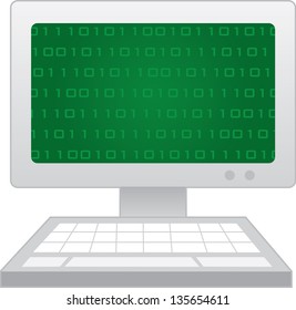 Isolated computer with green numbers on the screen