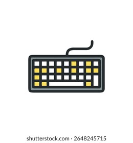 Isolated computer keyboard on black with yellow keys in a flat design style. Great for illustrating technology and data entry.