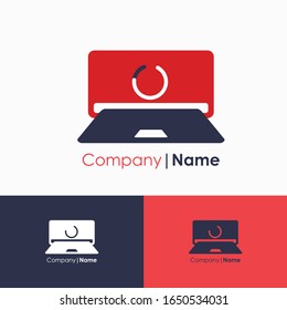 isolated computer logo for company, red and navy concept, laptop vector