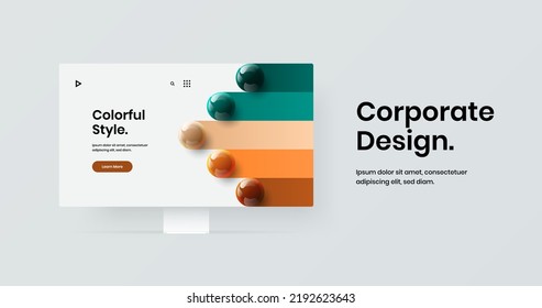 Isolated computer monitor mockup web banner layout. Bright website design vector concept.