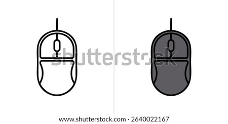 Isolated computer mouse icon featuring two versions a black outlined white fill mouse and a gray filled mouse, both on a clean white backdrop for easy integration.