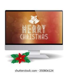 Isolated computer screen with a background with text for christmas celebrations