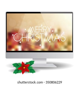 Isolated computer screen with a background with text for christmas celebrations
