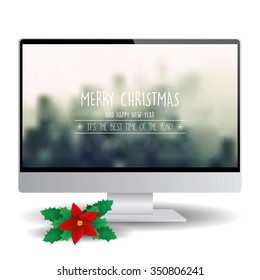 Isolated computer screen with a background with text for christmas celebrations