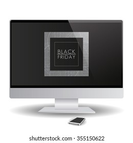 Isolated computer screen with a black friday background