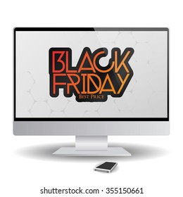 Isolated computer screen with a black friday background
